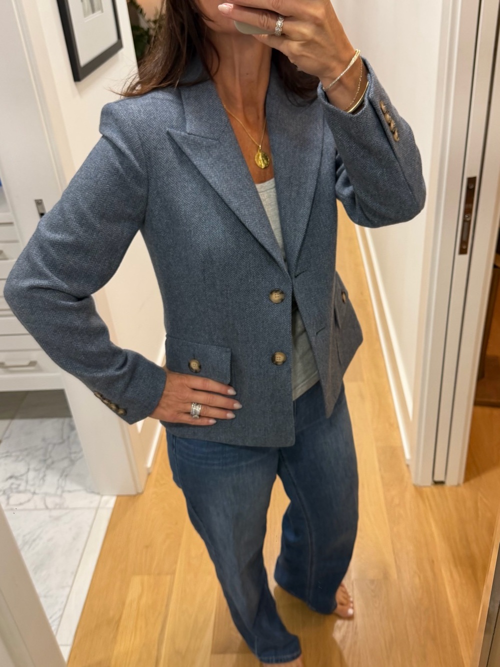 MICHAEL Michael Kors 100% Wool Tweed Blazer Blue Herringbone Size 6